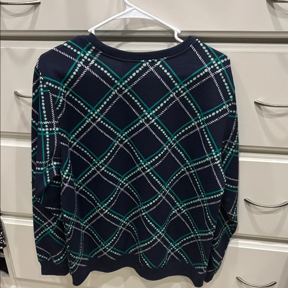 Karen Scott Sport Navy Sweatshirt with Green and White Plaid Accent - M - Picture 3 of 3